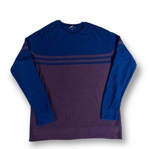 express knit sweater mens Extra large Two tone blue and maroon burgundy stripes